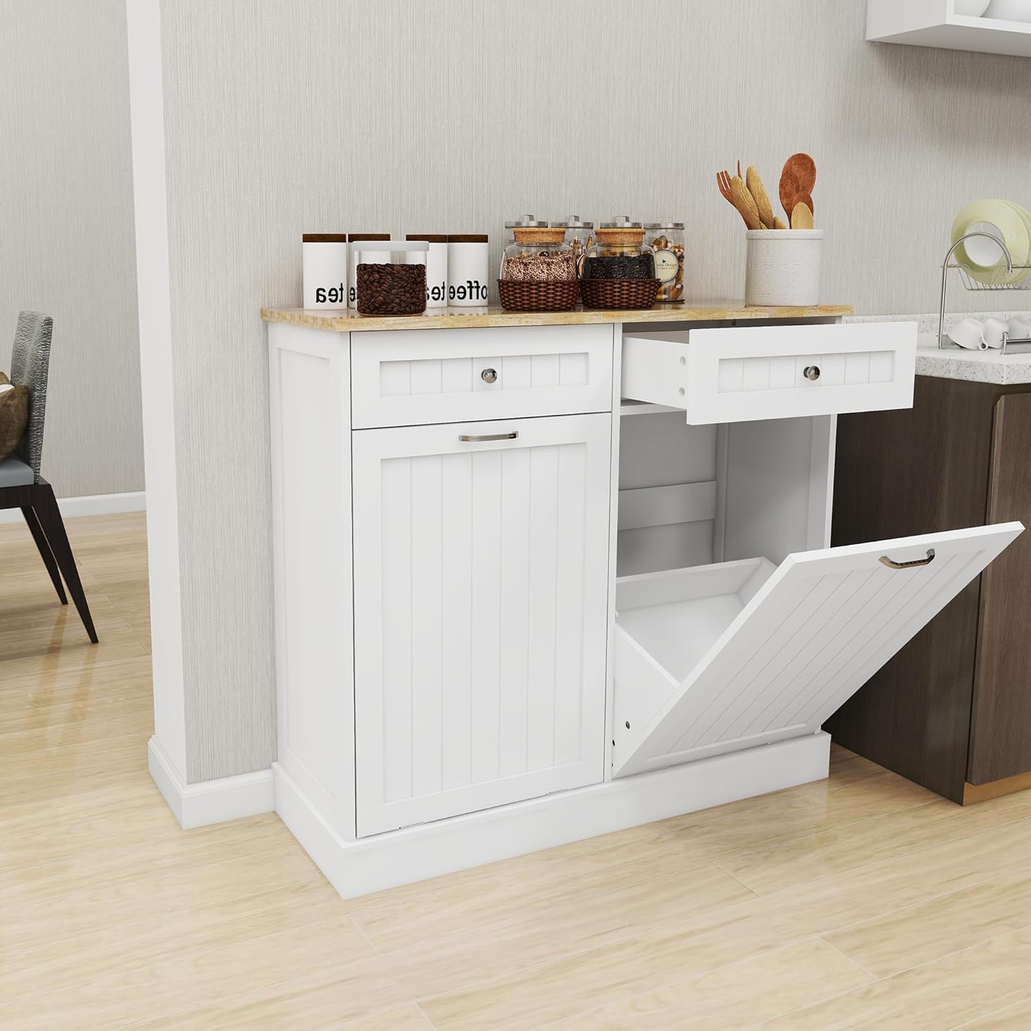Double Tilt Out Trash Cabinet with Wood Tabletop X3110