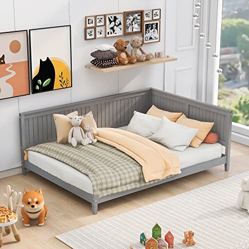 Full Daybed Frame, Full Size Platform Bed with Slat Support, Wood Full Sofa Bed Y586226