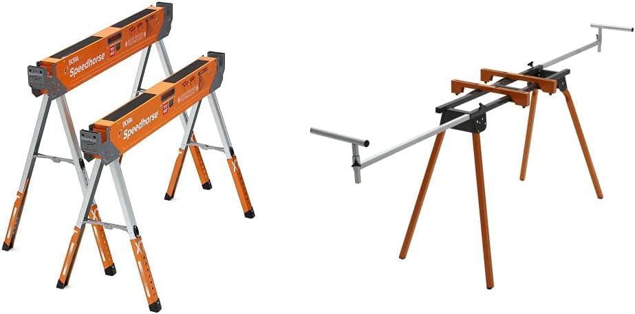 Adjustable Height Sawhorse Pair, Two pack, 30-36 inch height adjustable Legs, Metal Top, Heavy Duty D512795