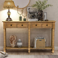 Old Pine Solid Wood Console Sofa with Two Storage Drawers and Bottom Shelf X61086