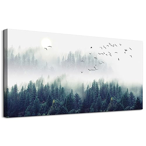 Canvas Wall Art of Misty Forests of Evergreen Coniferous Trees M762