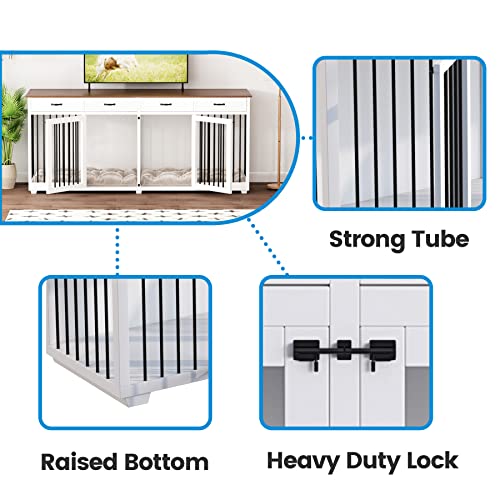 White 86.6 Inch Wooden Dog Crate with Drawers W222687