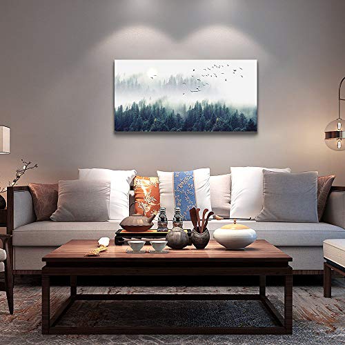 Canvas Wall Art of Misty Forests of Evergreen Coniferous Trees M762