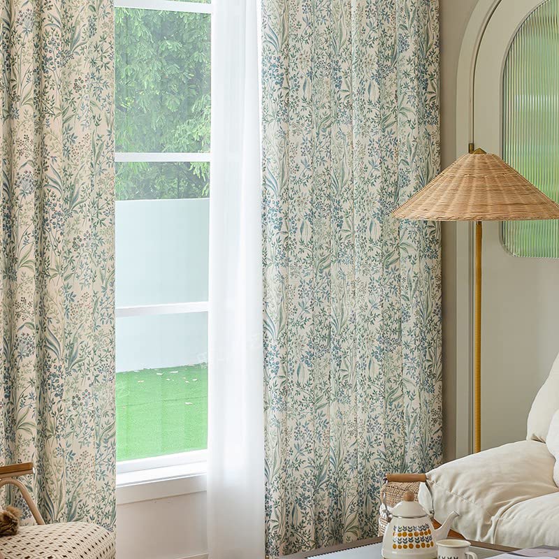 White 96 Inch Length Cotton Linen Blend Semi-Blackout Curtain Panel H6453