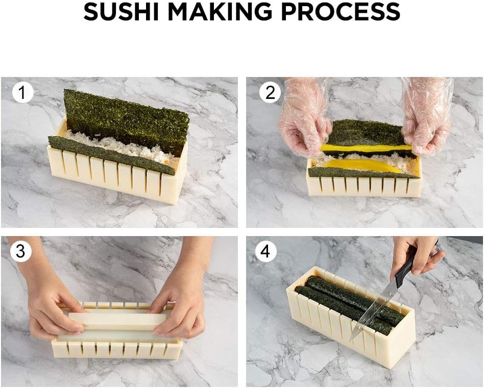 10 Pieces Plastic Sushi Maker Tool with 8 Sushi Rice Roll Mold Shapes S7408