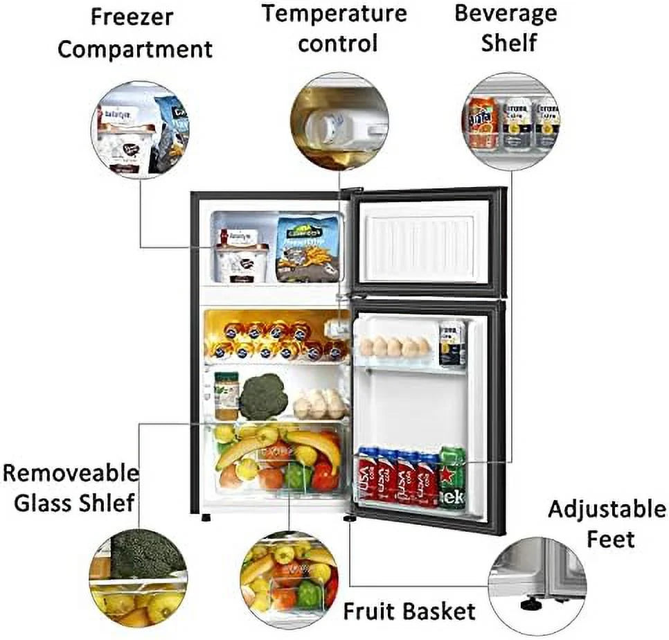 3.2 Cu.ft Mini Fridge with Freezer 2 Door Compact Refrigerator (Black) R57173