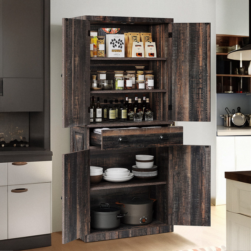 Rustic Oak 6-Tier Kitchen Pantry Storage Cabinet with 4 Doors T535147