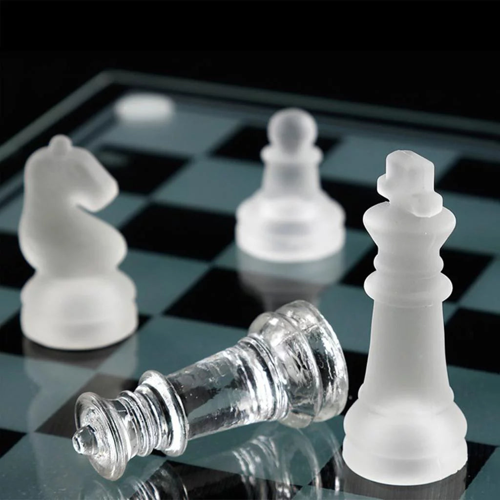 Solid Glass Chess Pieces with Padded Bottom Crystal Chess Board Play Set - 20x20cm G264