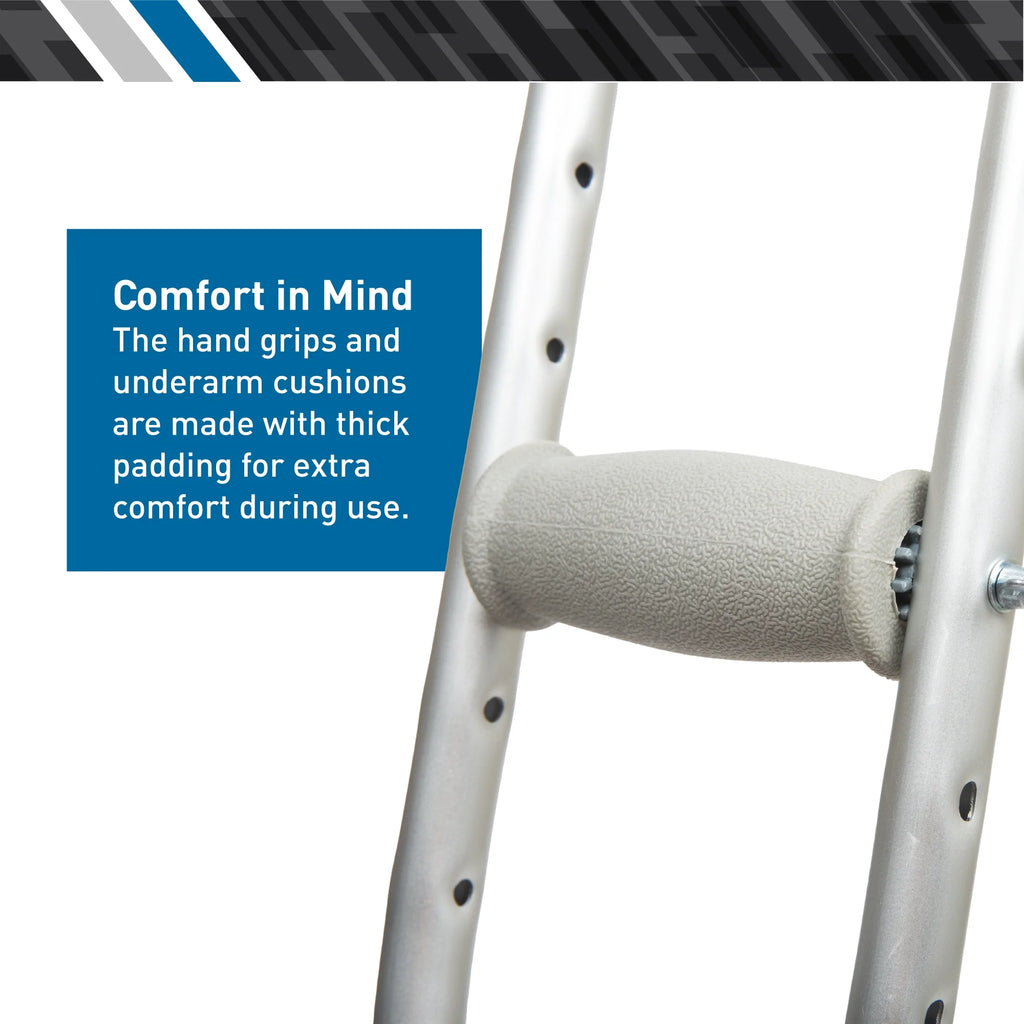 Lightweight Aluminum Crutches Pair, Adult, Medium, Height Adjustable I366