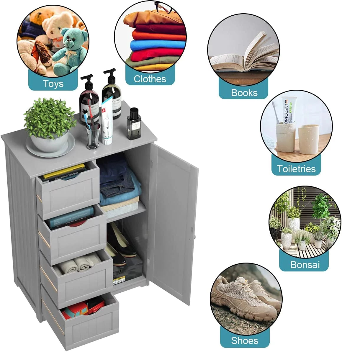 Gray Floor Cabinet with 4 Drawers & 1 Cupboard L81248