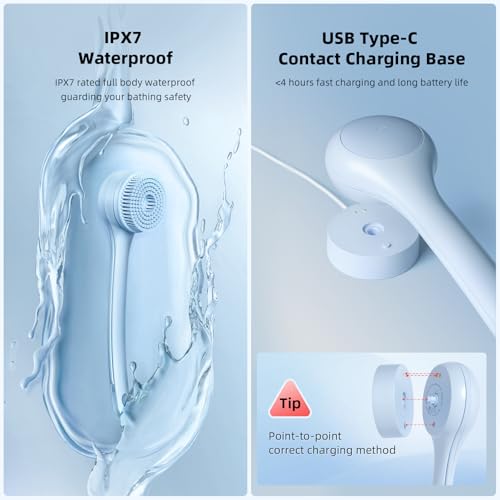 Waterproof Rechargeable Electric Body Brush with 3 Heads and 2 Speeds B789691
