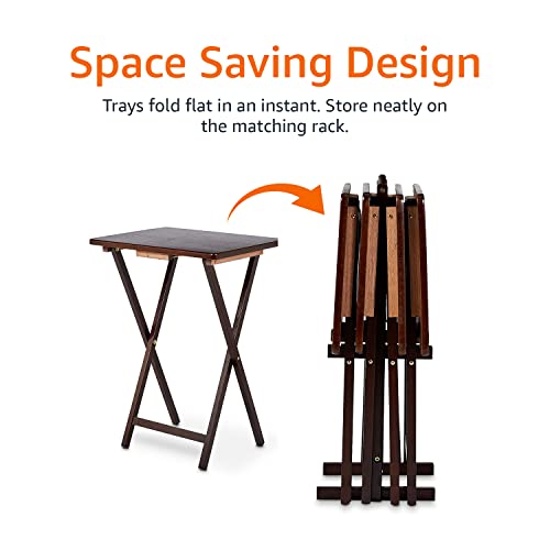 4-Pack Black Rectangular Folding Tray Table with Storage Rack K84843