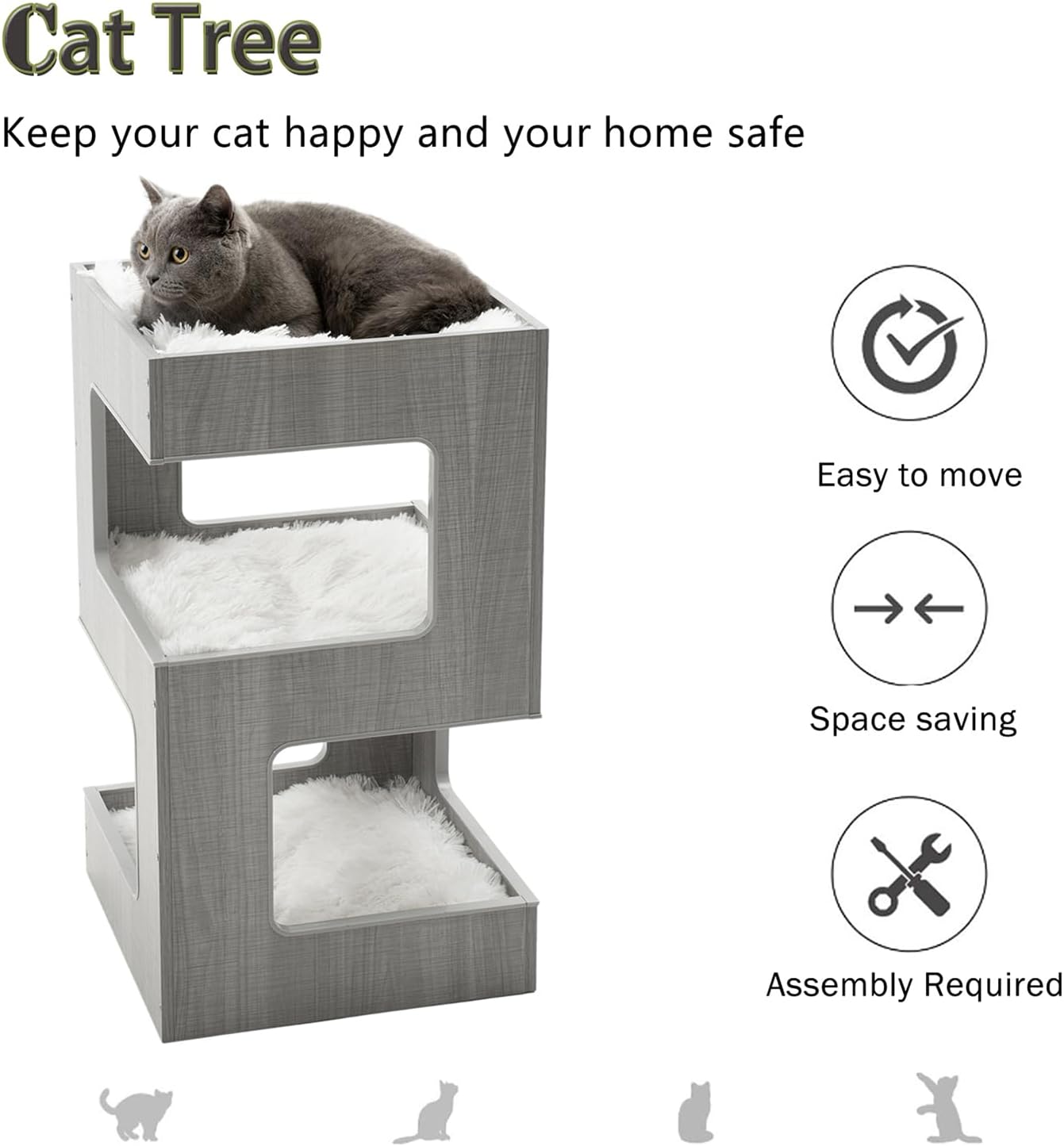 27.5 Inch Multi-Level Cat Tree with Removable Soft Blanket M573759