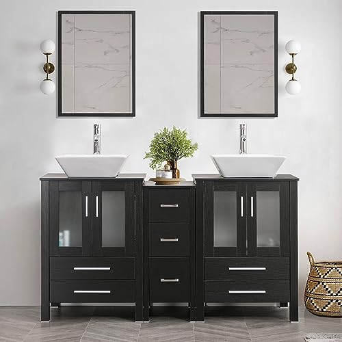 60" Double Bathroom Vanity with Porcelain White Sink O76843