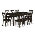 9 piece Cappuccino Dining Table with Leaf and 8 Chairs Y87819