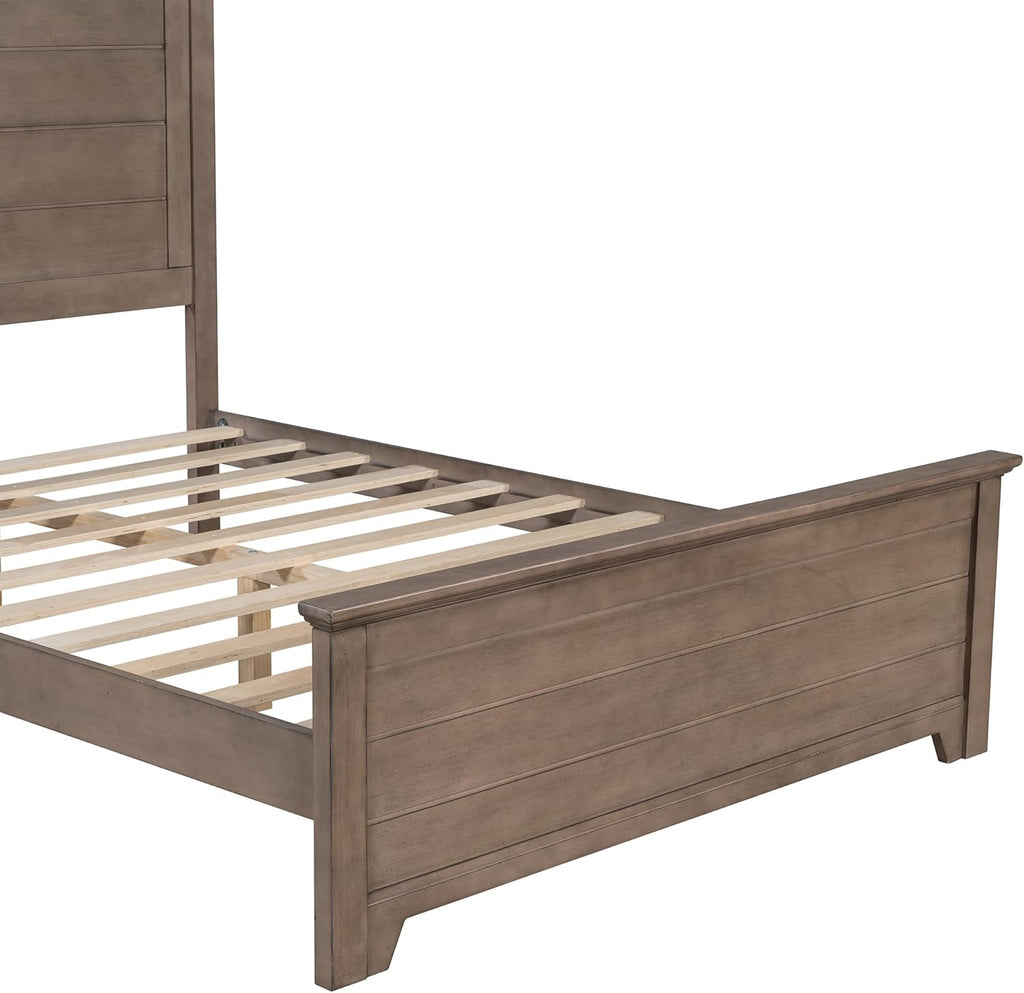 Full Size Wood Platform Bed with High Headboard and Footboard E64344