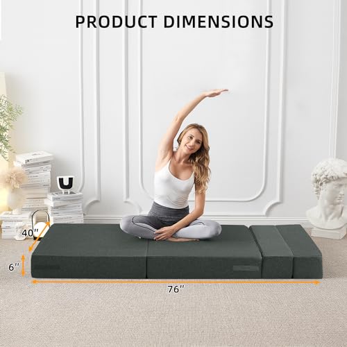 Dark Green Full Size Linen Folding Sofa Bed K39241