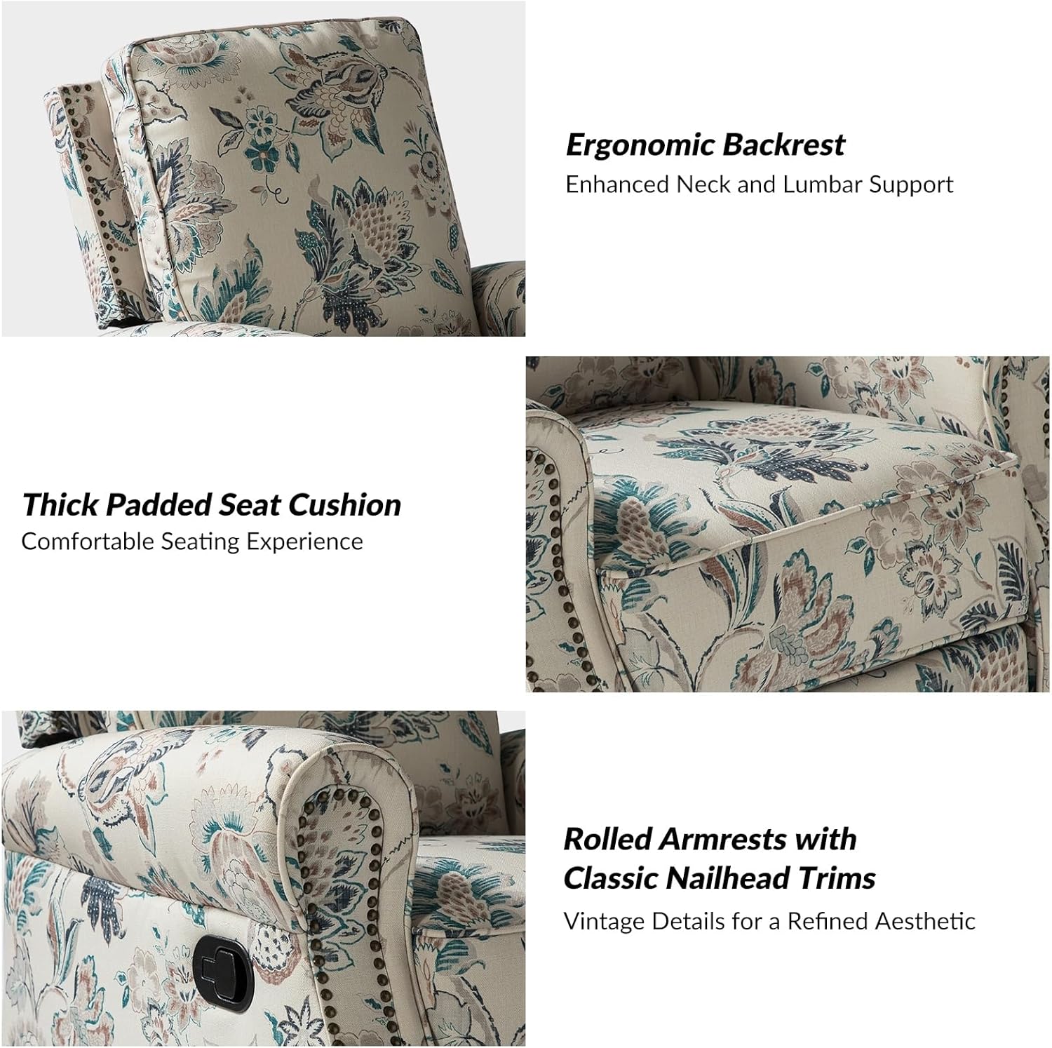 Farmhouse Upholstery Recliner with Rolled Arms Y488003