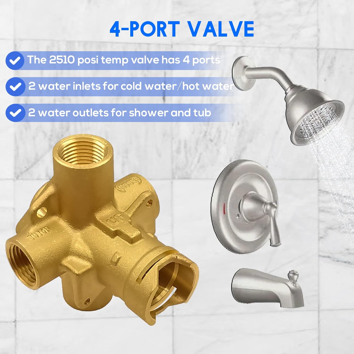 Brass Tub and Shower Valve, 1/2 Inch IPS Connections L210745