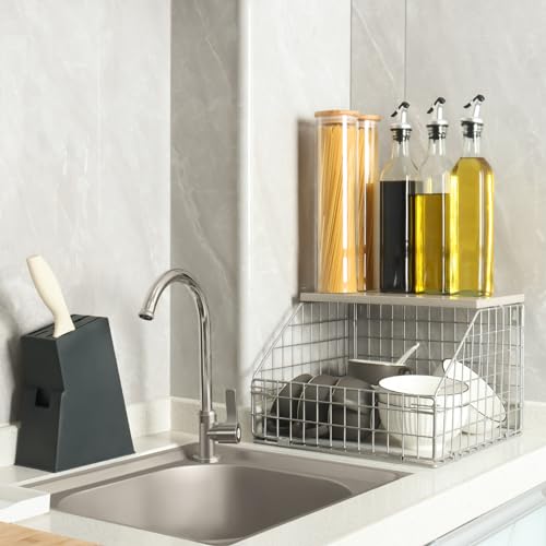 2-Tier Hanging Wire Basket with Wood Lid S172