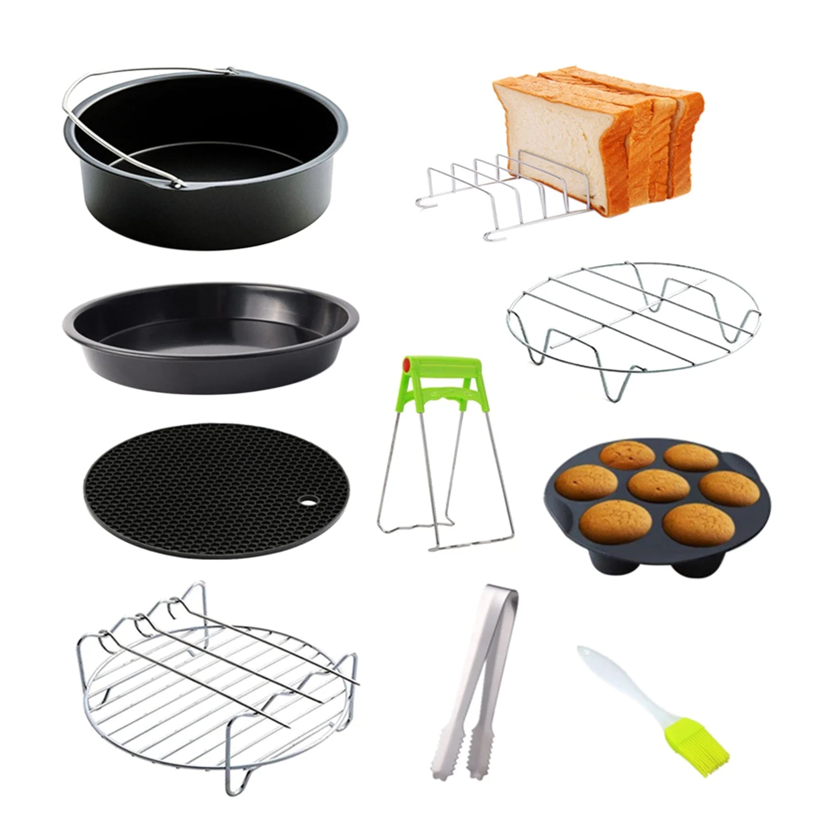 10Pcs Air Fryer Accessory Kit with Pizza Tray and Cupcake Mould T4808