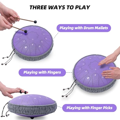 13 Inch 15 Notes Steel Tongue Drum with Travel Bag Drumsticks Holder Finger Paddles and Music Book J99882