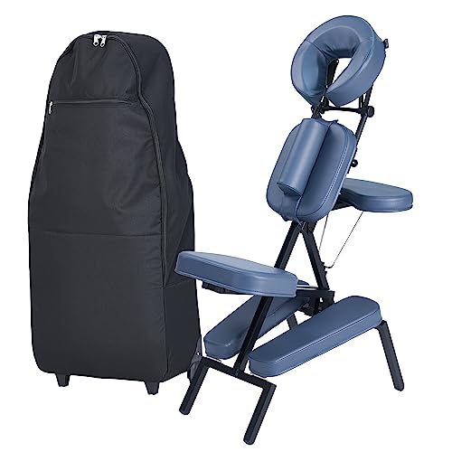 Blue Aluminum Folding Portable Massage Chair with Wheeled Carrying Case B538