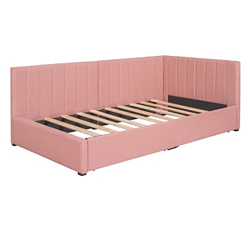 Beige Twin Size Upholstered Daybed with 2 Storage Drawers B9071