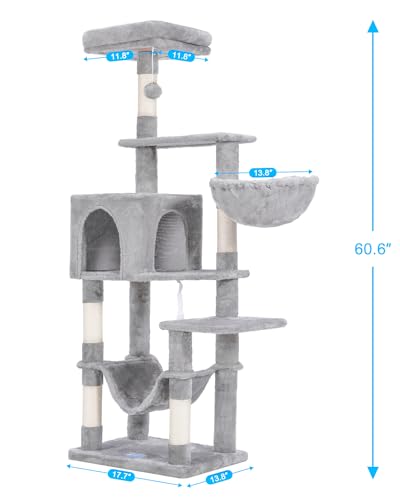 Light Gray Multi-Level Cat Tree with Hammock and Scratching Posts J5387