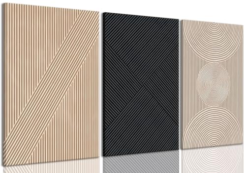 Set of 3 Framed Neutral Abstract Canvas Wall Art 16"x24" N285
