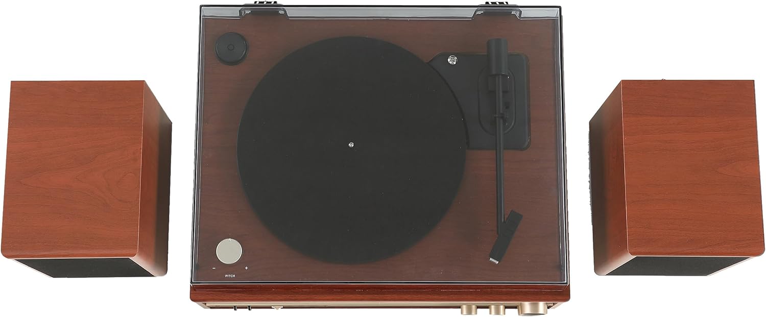 Walnut Turntable System with Bluetooth, CD, AM/FM and Speakers K855