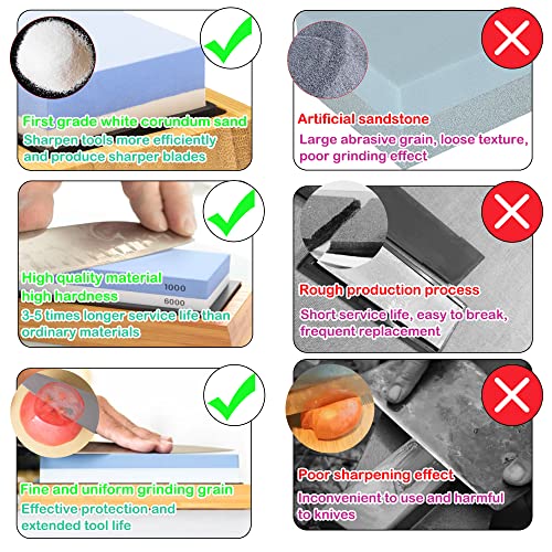 Double Sided 1000/6000 Grit Knife Sharpening Stone Kit with Bamboo Base and Angle Guide F707046