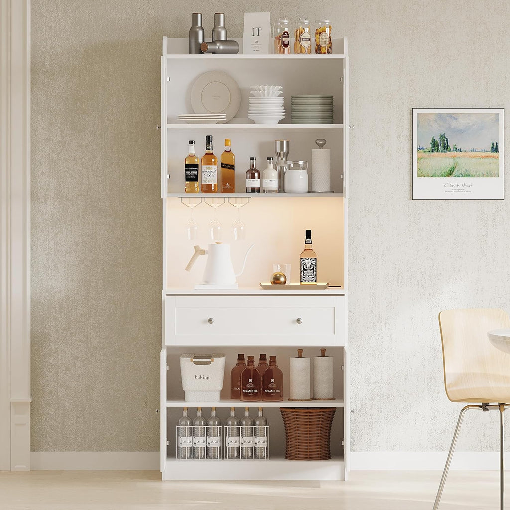 75.2" Wood Pantry Cabinet with LED Lights D944