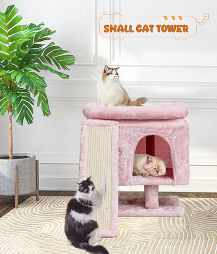 Beige Small Cat Tree with Scratching Post and Cave T549