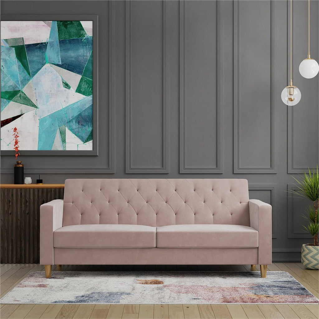Blush Velvet Futon with Storage N3025