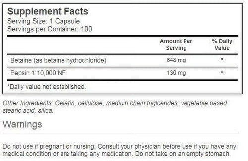 100 Ct Betaine HCl Capsules K4890