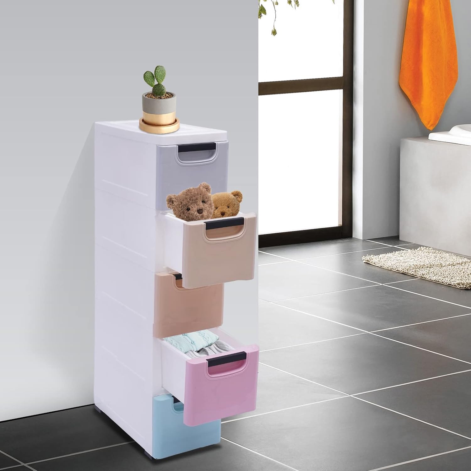 5-Drawer Plastic Storage Cabinet with Wheels F38427