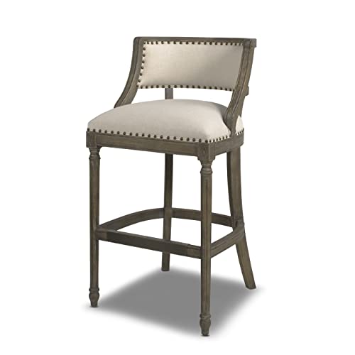 Dark Heathered Grey Linen Counter Height Bar Stool with Backrest U136374