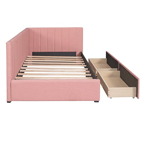 Beige Twin Size Upholstered Daybed with 2 Storage Drawers B9071