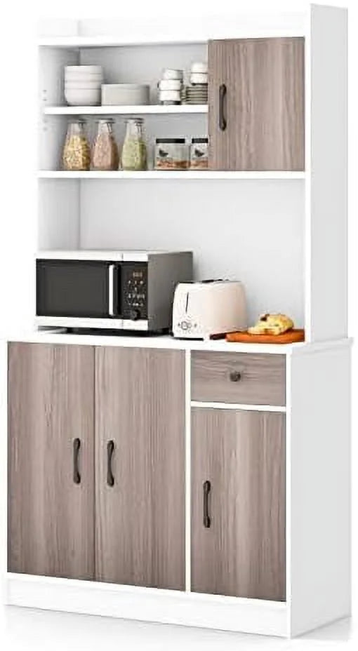 White Freestanding Kitchen Pantry Cabinet with 3 Cabinets & Drawer H337