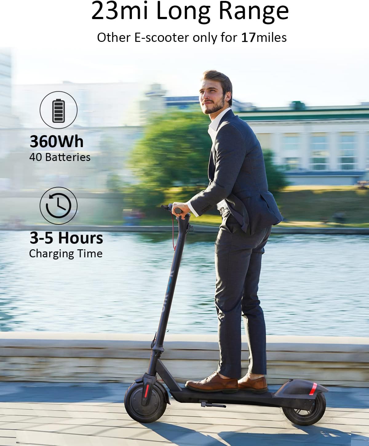 Electric Scooter with 23 Miles Range, 19 Mph, 380W Motor, 8.5" Pneumatic Tire B552