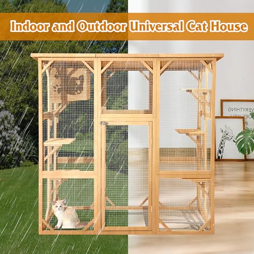Grey Large Wooden Cat Enclosure with Platform D70169