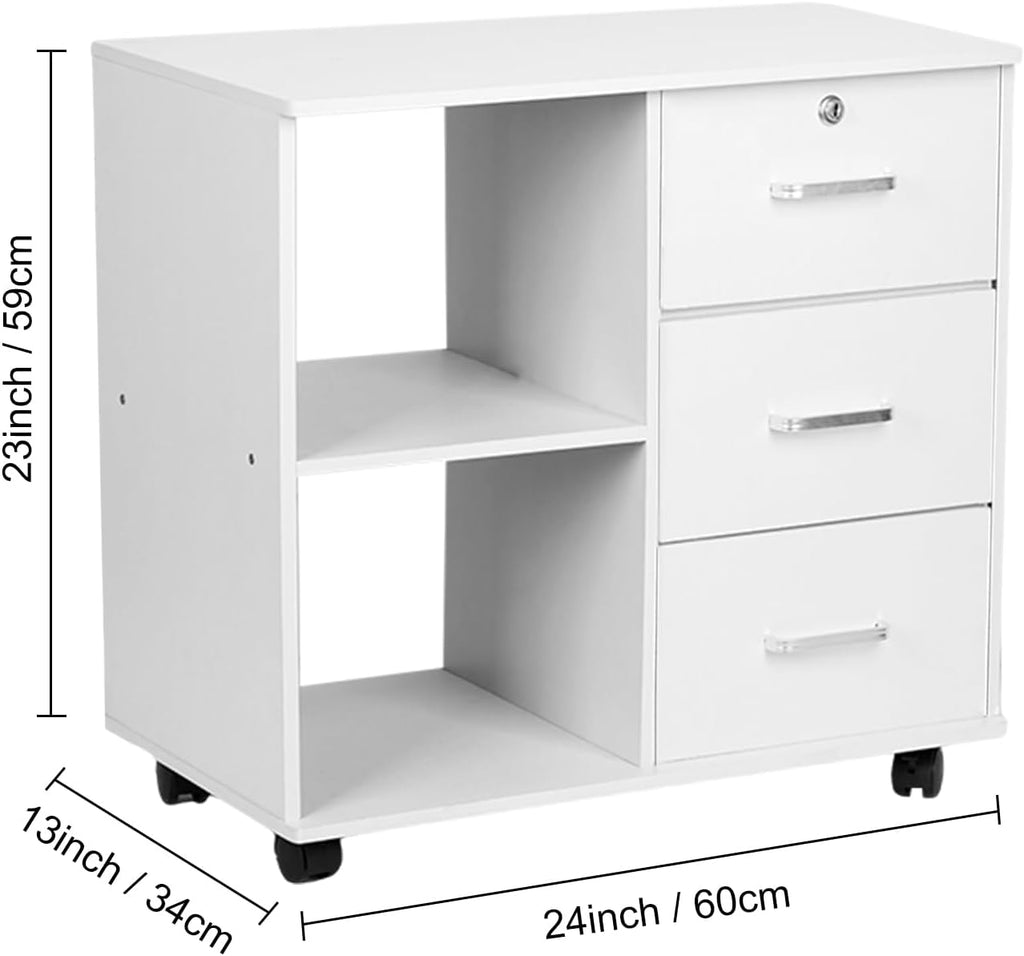 White 3 Drawer Rolling File Cabinet D350619
