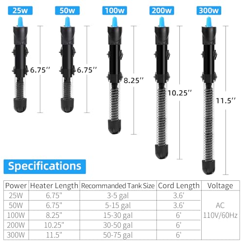 100W Adjustable Submersible Aquarium Heater with Thermometer G2914