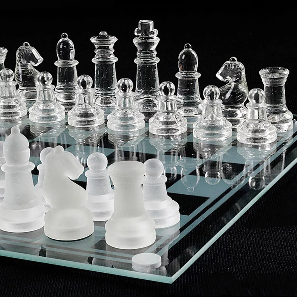 Solid Glass Chess Pieces with Padded Bottom Crystal Chess Board Play Set - 20x20cm G264