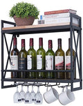 Black 2-Tiers Wood Floating Shelves with 4 Stem Glass F3521