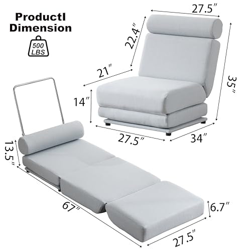 Blue Linen Foldable Futon Sofa Bed K8354