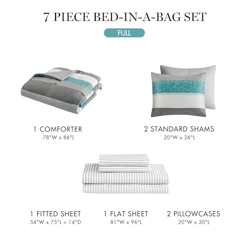 Queen Aqua/Grey 7 Piece Microfiber Comforter Set N213541