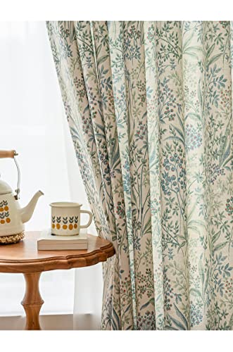 White 96 Inch Length Cotton Linen Blend Semi-Blackout Curtain Panel H6453
