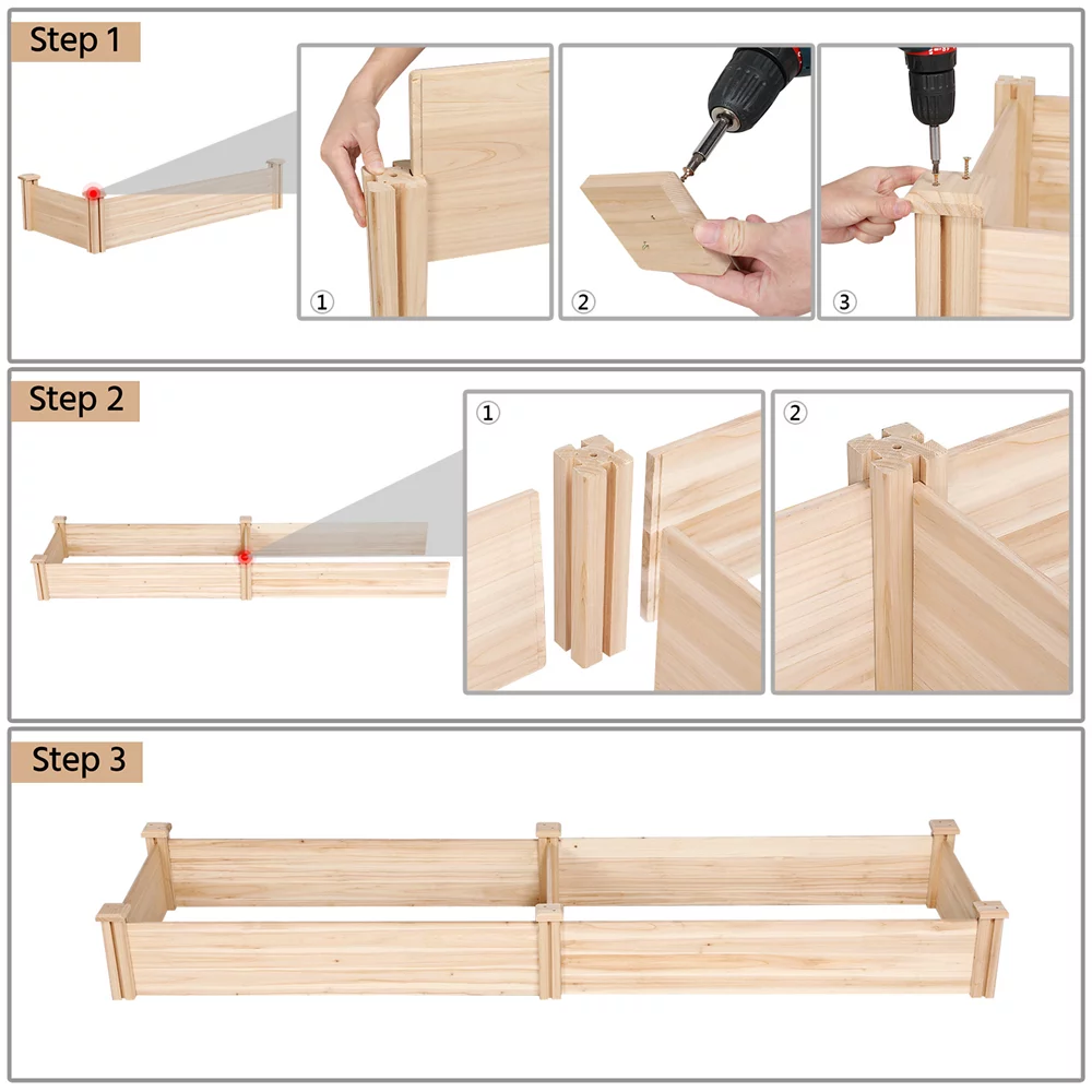 Wooden Raised Garden Bed, 96.7 x 24.6 x 10.6inch, Natural Wood Q4544